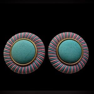 Vintage Clip On Blue & Pink Fashion Costume Earrings